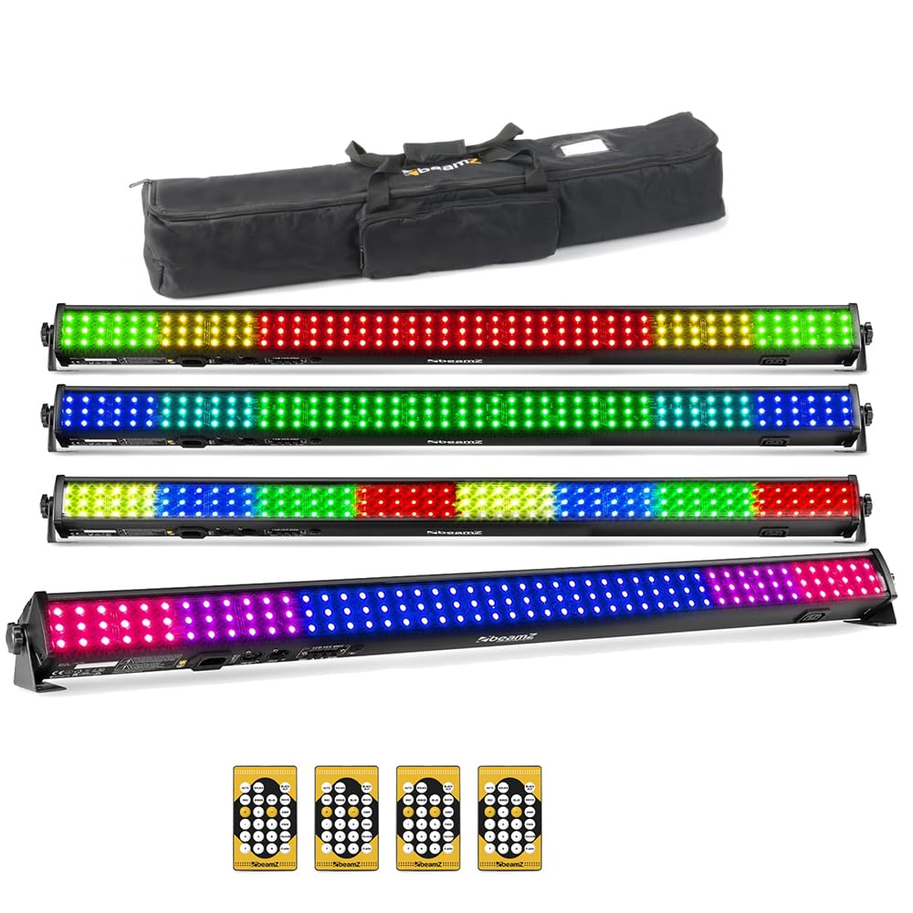 BeamZ LCB144 MKII LED Strip Light Bar Colour Wall Wash Batten (x4), DMX Control, 144 SMD RGB, with Transport Bag