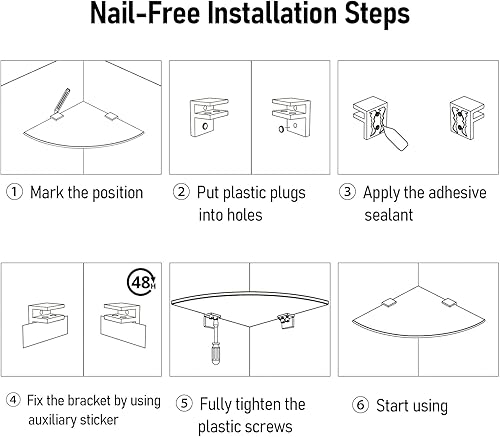 Miniatura 7 de Bakzon Paquete de 2 estantes de ducha esquineros de cristal estantes de pared de ducha para ducha interior organizador de ducha sin taladros con