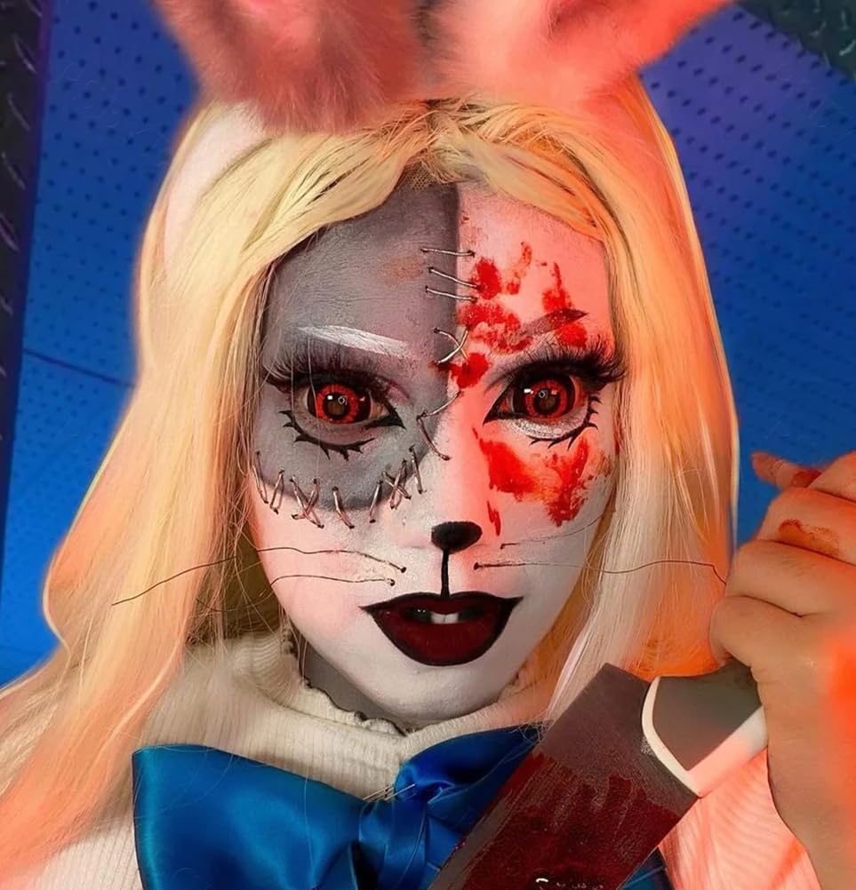 Soczewka kontaktowa twardowkowa - Red Shock - 1 para 2 soczewek - Do uzytku przez 1 rok - Bez mocy - COSPLAY - HALLOWEEN