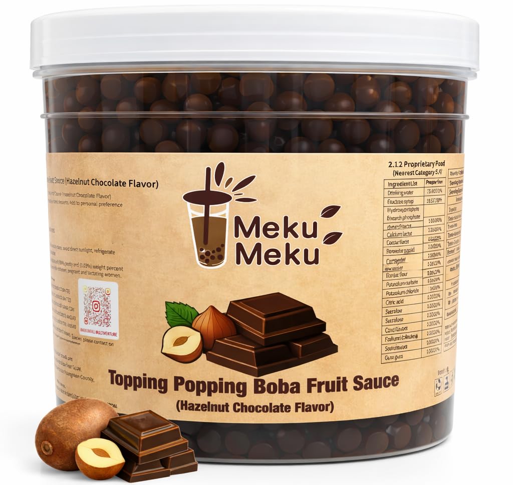 MEKU MEKU - Hazelnut Chocolate Popping Boba Topping (1.3kg) By COUGAR | Bursting Chocolate Flavor Pearls for Bubble Tea, Desserts & Drinks | Rich Nutty Cocoa Taste Boba | Ready to Use Topping for Cafes & Home – (IMPORTED)-image-2