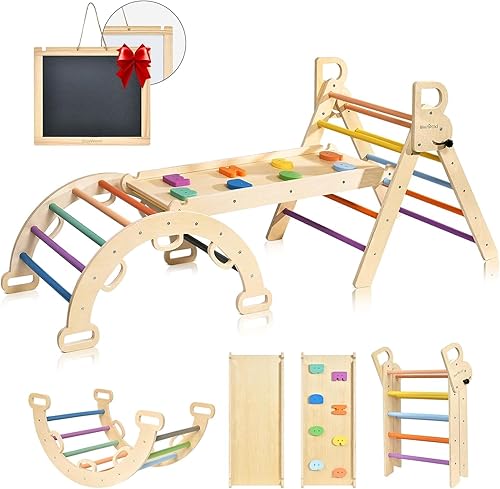 Miniatura 7 de BlueWood Pikler - Juego de triángulos 7 en 1, plegable de madera para niños pequeños, juguetes de escalada para interiores, patio de juegos en la