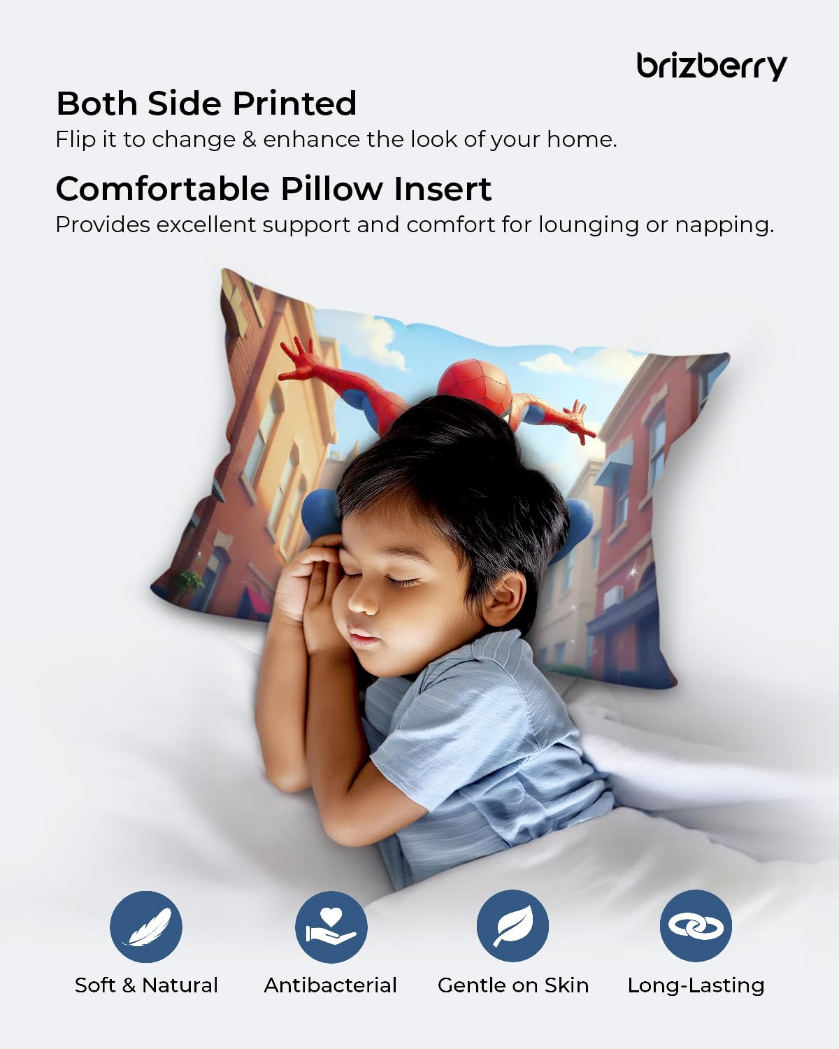 Brizberry® Kids Pillow Cushion with Super Soft Fabric | Animal & Cartoon Prints | 12x18 inches (Design 33) 2