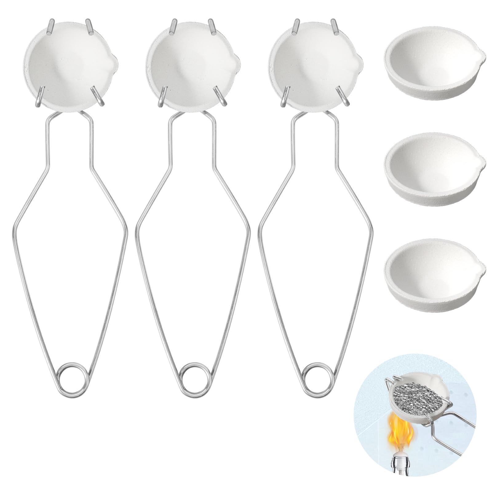 9 Pcs Crucibles for Melting Metal Kit, 6 Ceramic Quartz Crucibles, 3 Pcs Whipclip Handle,Crucible Tongs, Metal Melting Kit,Silversmithing Starter Kit,Melting Metals Like Gold and Silver