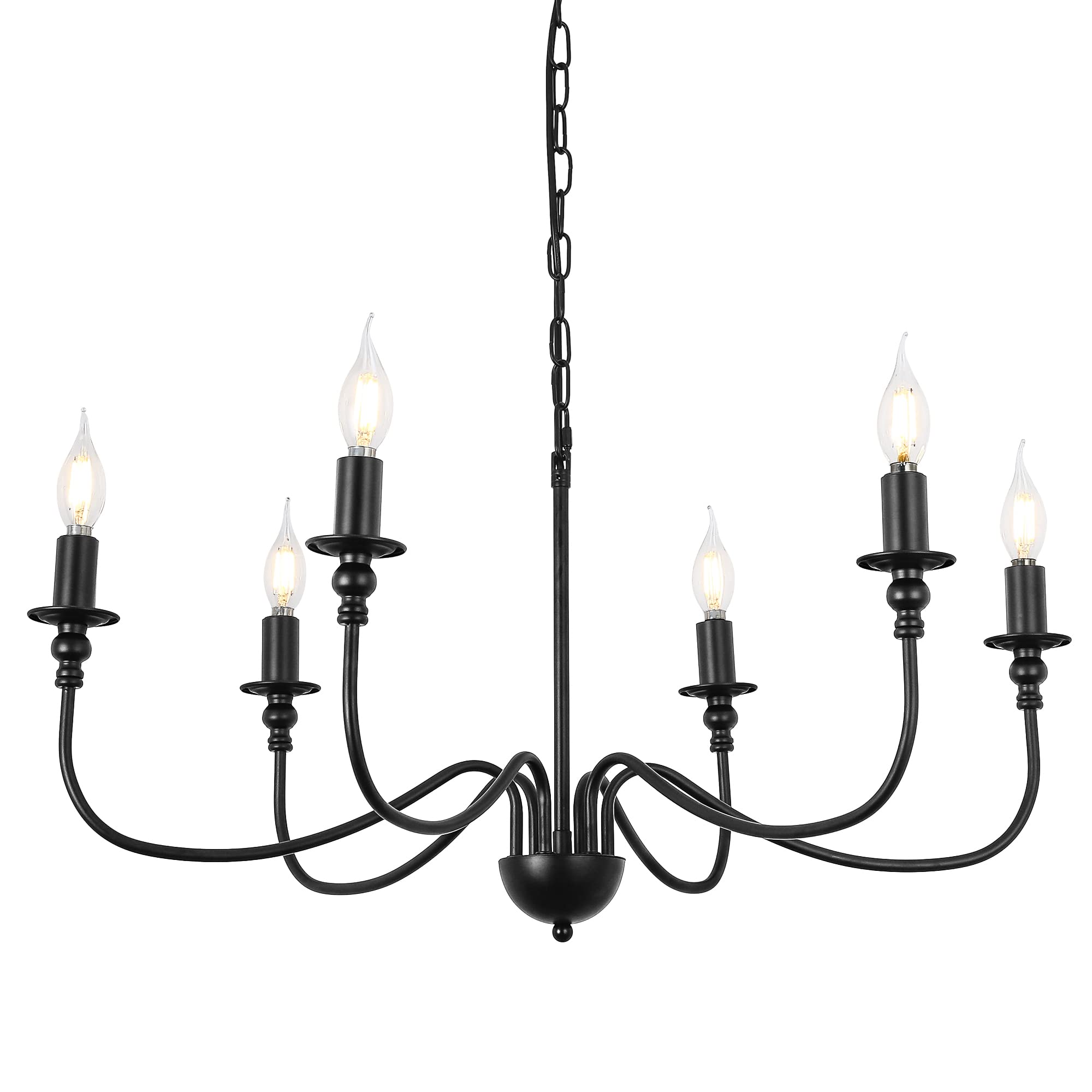 Juhoural Farmhouse Chandelier for Dining Room,Modern 6 Light Black Candle Pendant Lights, Adjustable Vintage Hanging Lighting Fixture Over Table for Kitchen Island Living Room Pendant Light