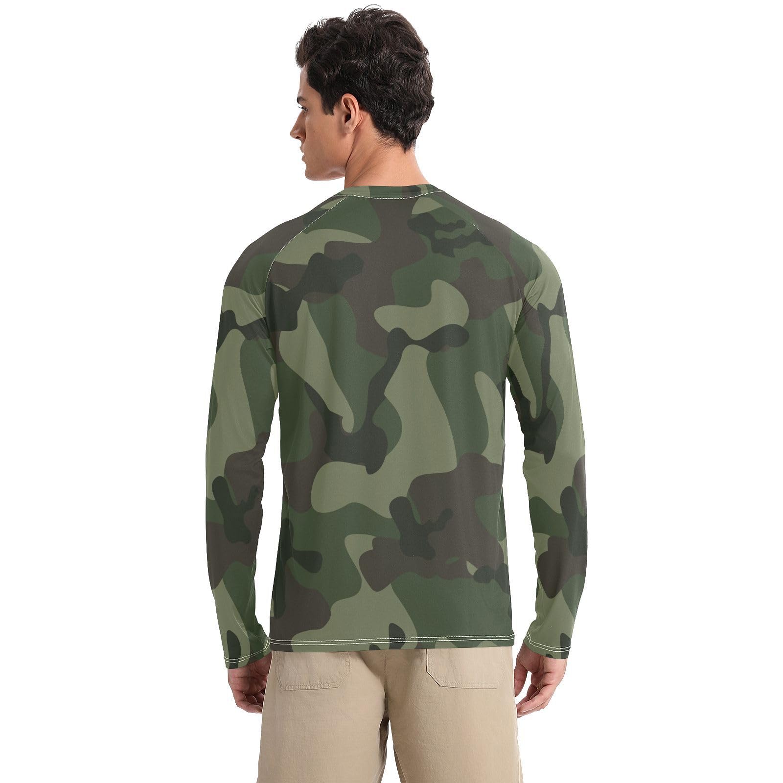 Abstract Camouflage for Hunting in Green Brown Black Style Men Round Neck Sunscreen Cool Sun Protection Soft Comfortable Lightweight Blouse for Cycling Hiking Driving (X-L)