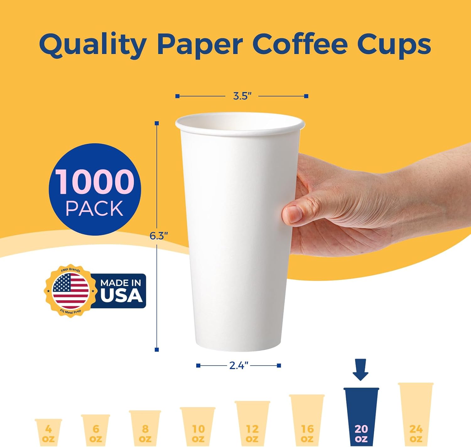 Fit Meal Prep 1000 Pack 20 oz Disposable Paper Coffee Cups, Premium White Hot Cups for Hot/Cold Beverage, Durable Thickened Paper Cup Bulk for Party, Office, Bussines, Home, Bistros, Events