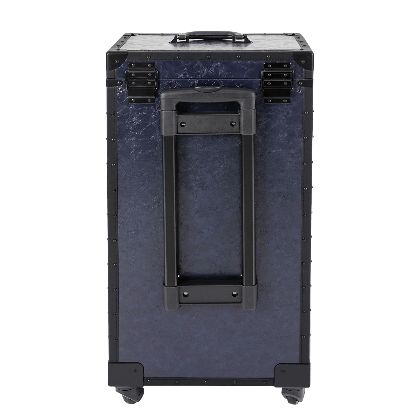 OUKANING Valigetta cosmetica trolley, 82 cm, stile retrò, blu con 4 ruote girevoli e freno, elegante valigetta da viaggio per utensili da parrucchiere, con cassetti e serratura, grande capacità
