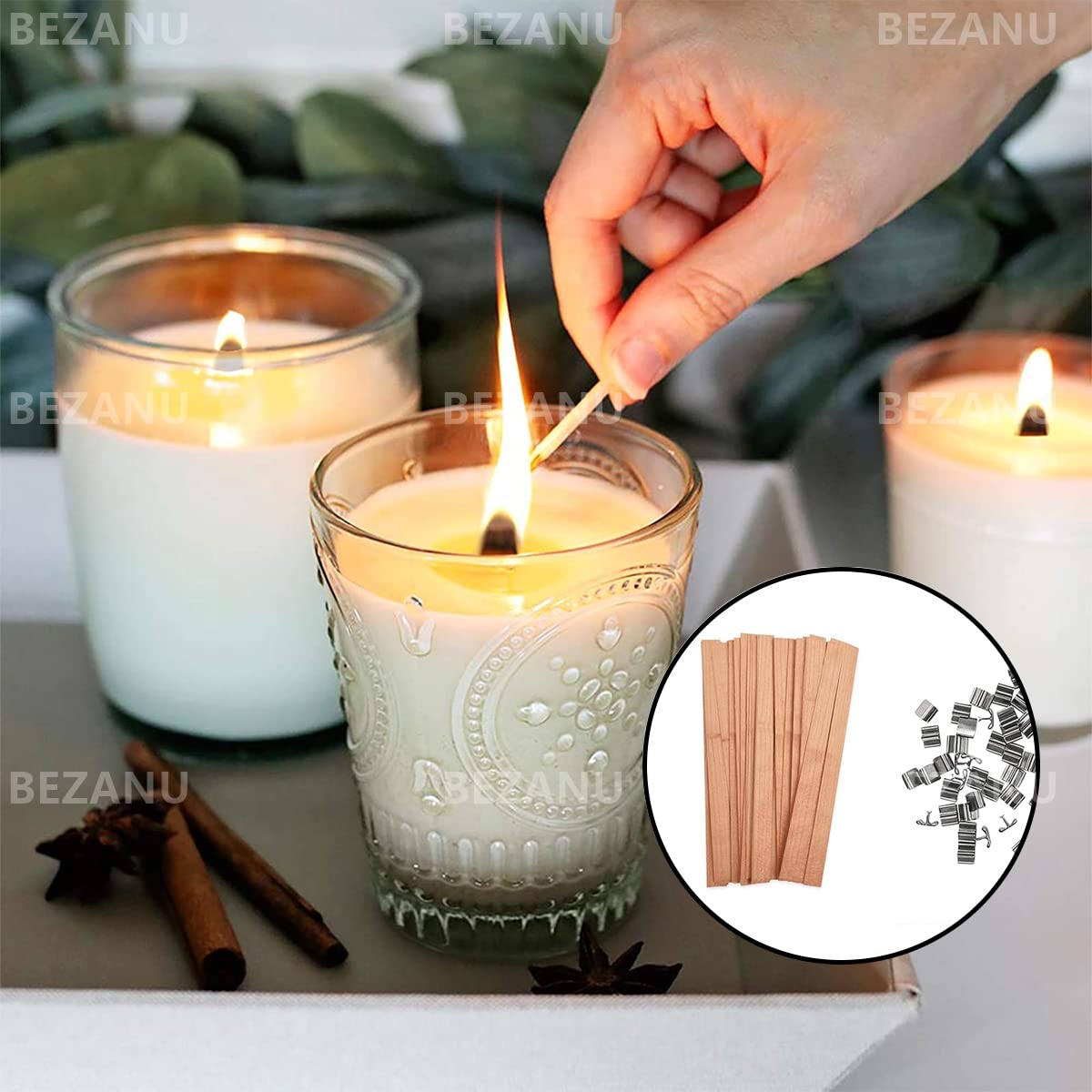 120 Mèches à Bougies En Bois Avec Supports Métal - Taille 13x130 Mm Et 13x150 Mm, Sans Fumée, Pour Cire De Soja, Paraffine, Etc.