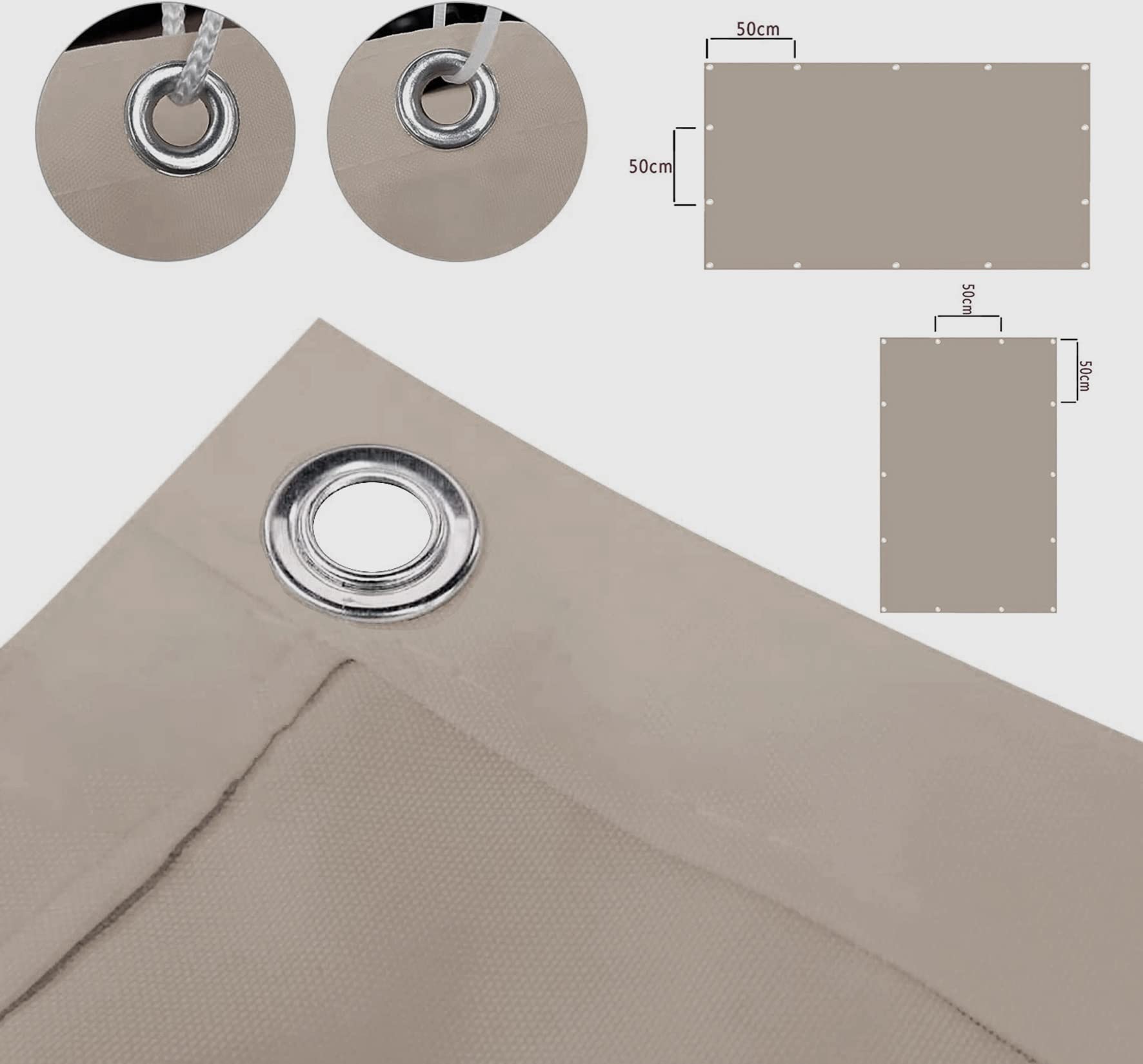 Toldo Parasol Camping Jardin Malla 1.2x3.2M Resistente a Desgarro Impermeable Toldo Vela de Sombra Toldo con Cuerda Libre para Jardín Terraza Y Balcón Exteriores, Gris Pardo