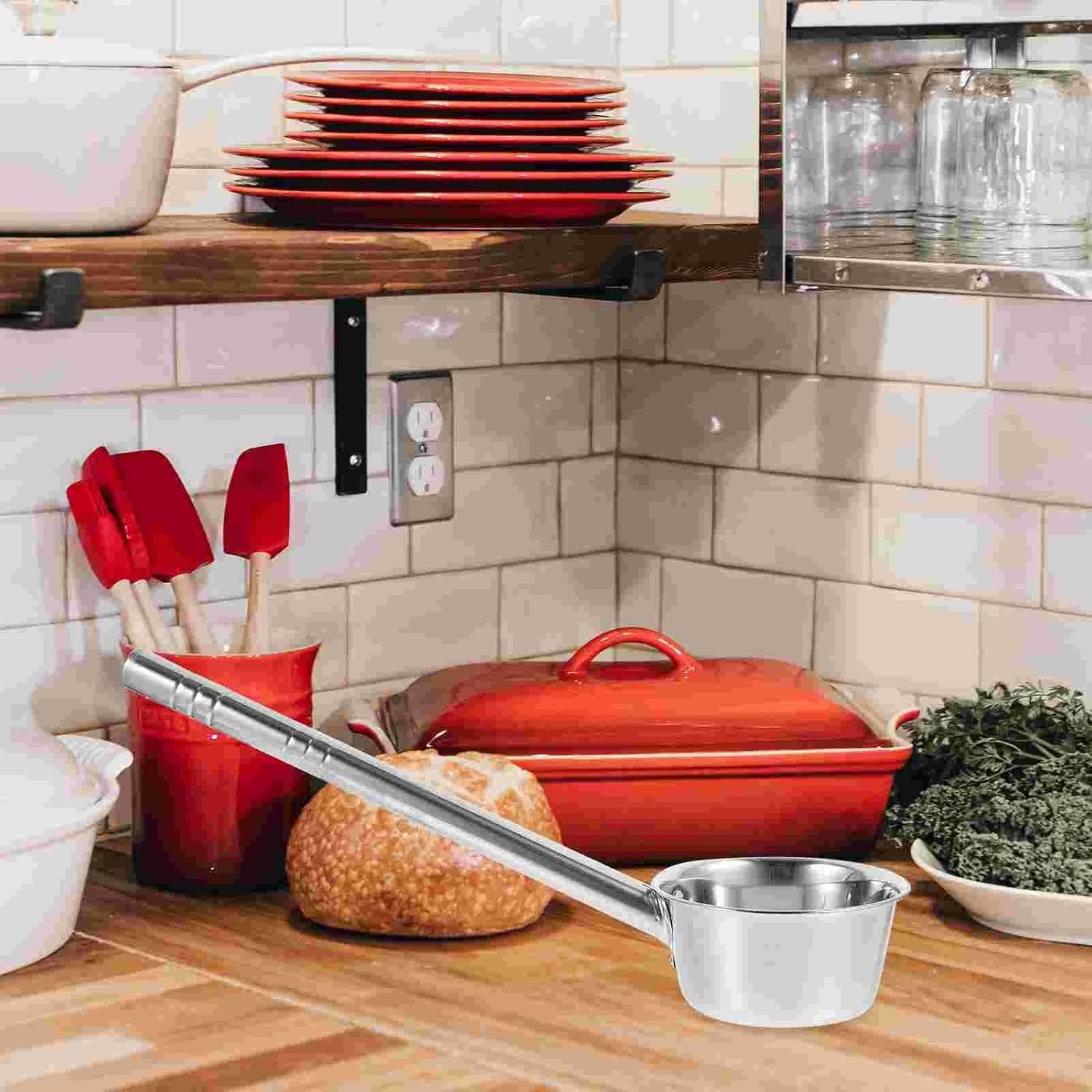 2Pcs Stainless Steel Long Handle Water Ladle Kitchen Soup Spoon Food Scoop Spoons for Cooking Serving Soups