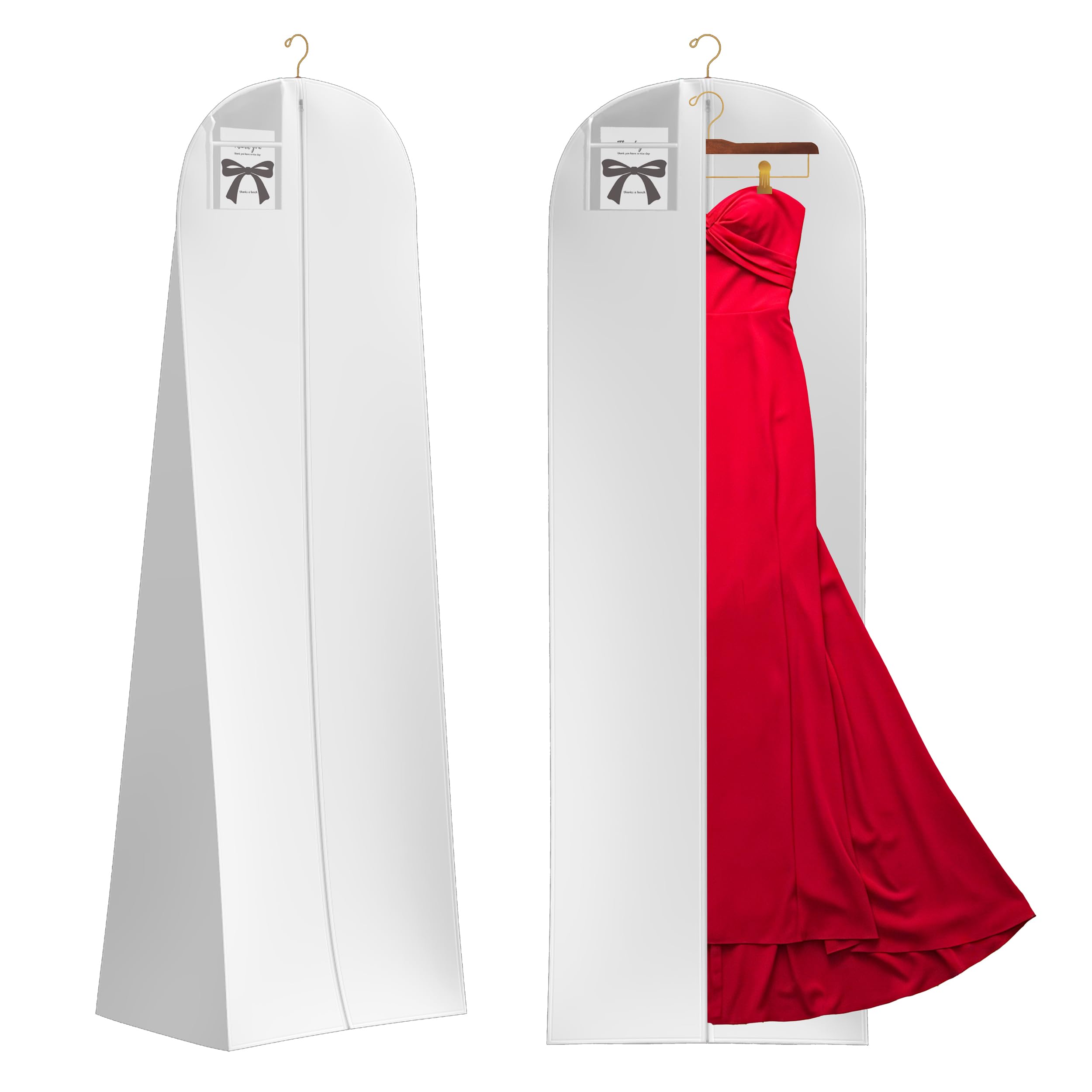 70" Wedding Dress Garment Bag with 15" Gusseted for Ball Gowns & Bridal Dress, Large Dress Bags for Gowns Long Travel Dress Cover, White (A)