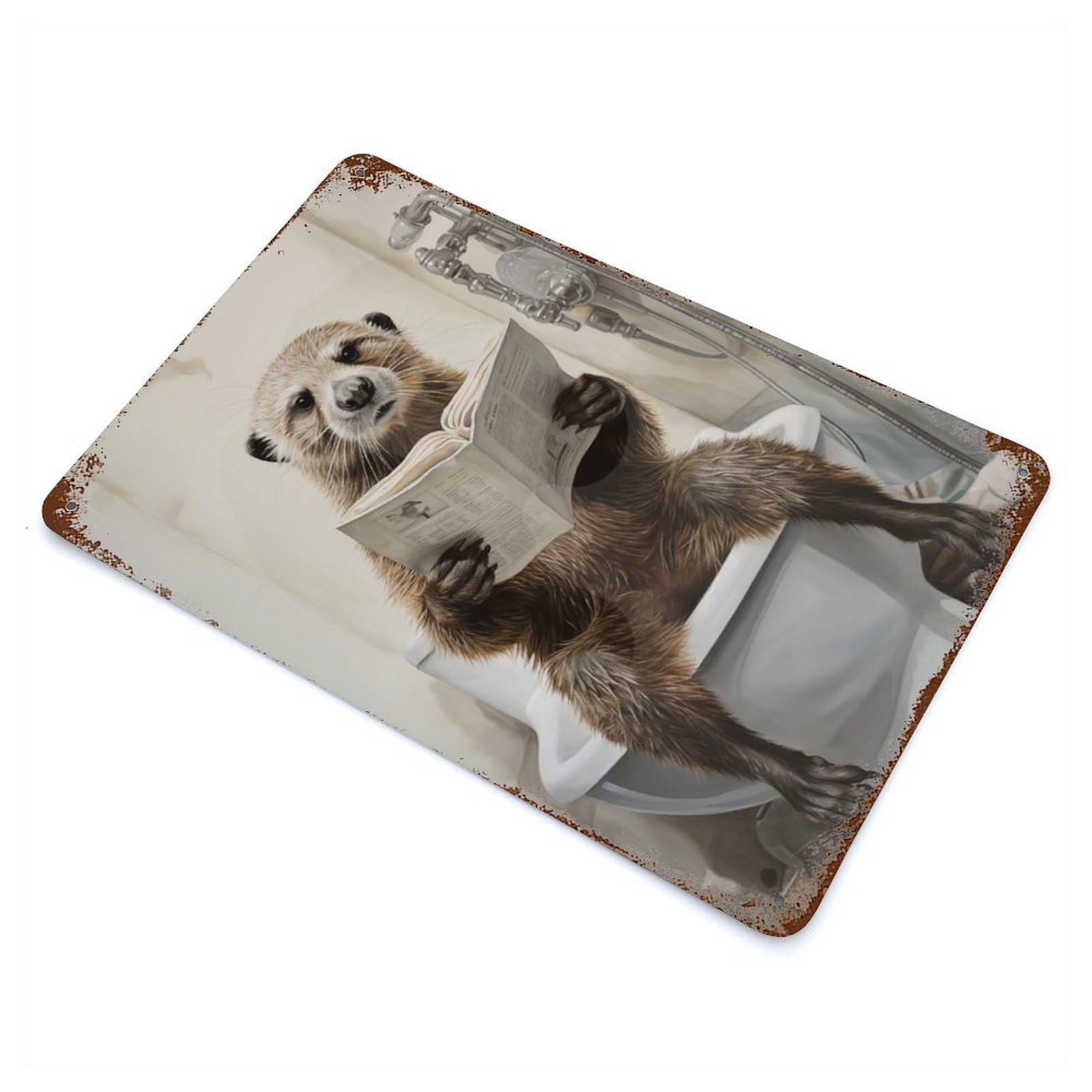 Vintage Rust Metal Sign Otter on Toilet 11.8"x7.9", Decorative Metal Wall Art for Basement, Hobby Room And Garage Decor