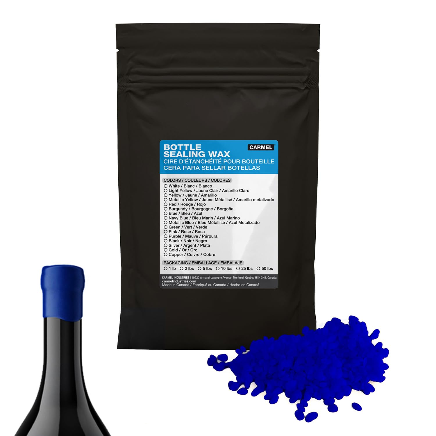 Cire à cacheter bouteille bleu métallisé bouchon liège Carmel - 3