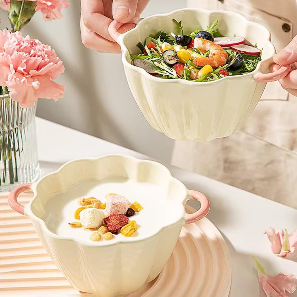 Miski na zupę, zestaw 2 misek płatki zbożowe, 500 ml ceramiczna miska sałatkę z podwójnym uchwytem Biała śniadanie, makaron, owsiane