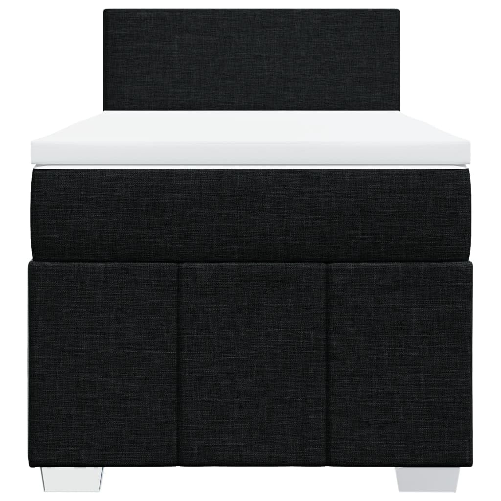 Cama con somier con colchón de 90 x 190 cm en tejido negro, cabecero regulable en altura, colchón de muelles ensacados para un agarre óptimo, listones transpirables y cómodo cojín