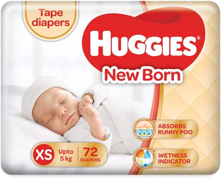 Huggies Ultra Soft Extra Small / New Born (XS / NB) Tape Diapers (72 Counts)