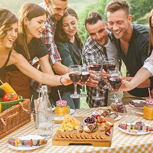 Bamboo Cheese Board And Knife Set, Cheese Plate Charcuterie Platter Serving Tray For Wine, Crackers, Brie And Meat, Large Thick Wooden Server, Fancy House Warming Gift For Gourmets (16''X10'') #TOP4