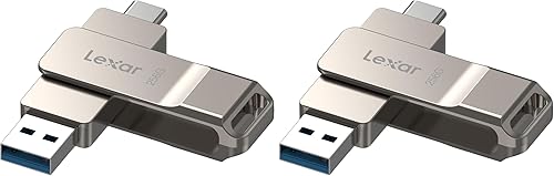 Vista 10 de Lexar D40E 64GB Unidad Flash USB 3.2 Gen 1 Tipo-C con Doble USB, Unidad Thumb de Diseño Giratoria con Carcasa de Metal en USB-C (Plata Champán)