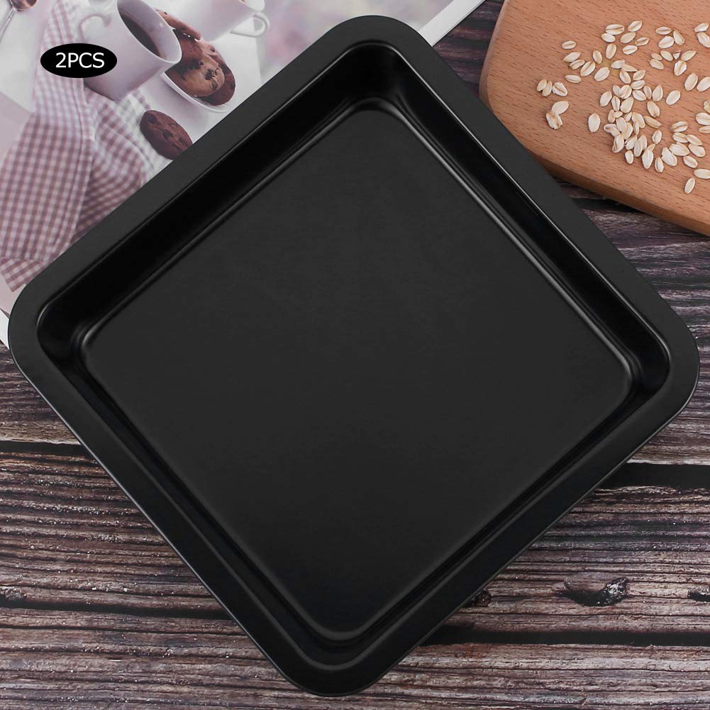 Moule à Gâteau Carré Antiadhésif 2 Pièces, 22,5x22,5cm Plaque de Cuisson en Acier Carbone pour Pizza Cake, Ustensile de Pâtisserie pour Four, Cuisine Maison et Professionnelle (Noir TG01#A)