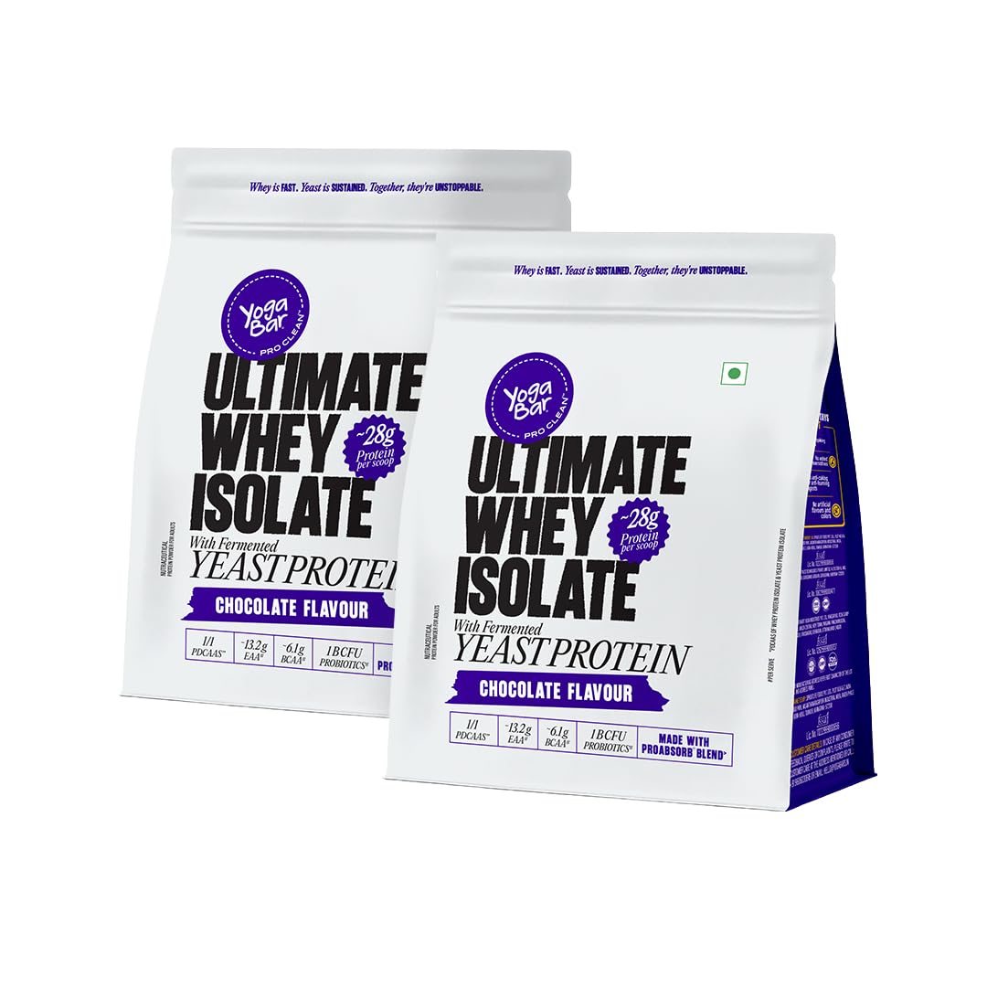 [BRSRYZIFDICBE2DZ] Yogabar Ultimate Whey Protein Powder - Chocolate|Whey Isolate + Yeast Protein|28g Complete Protein|Gut Friendly, High Absorption, Added Probiotics|Pack of 2 (1kg)