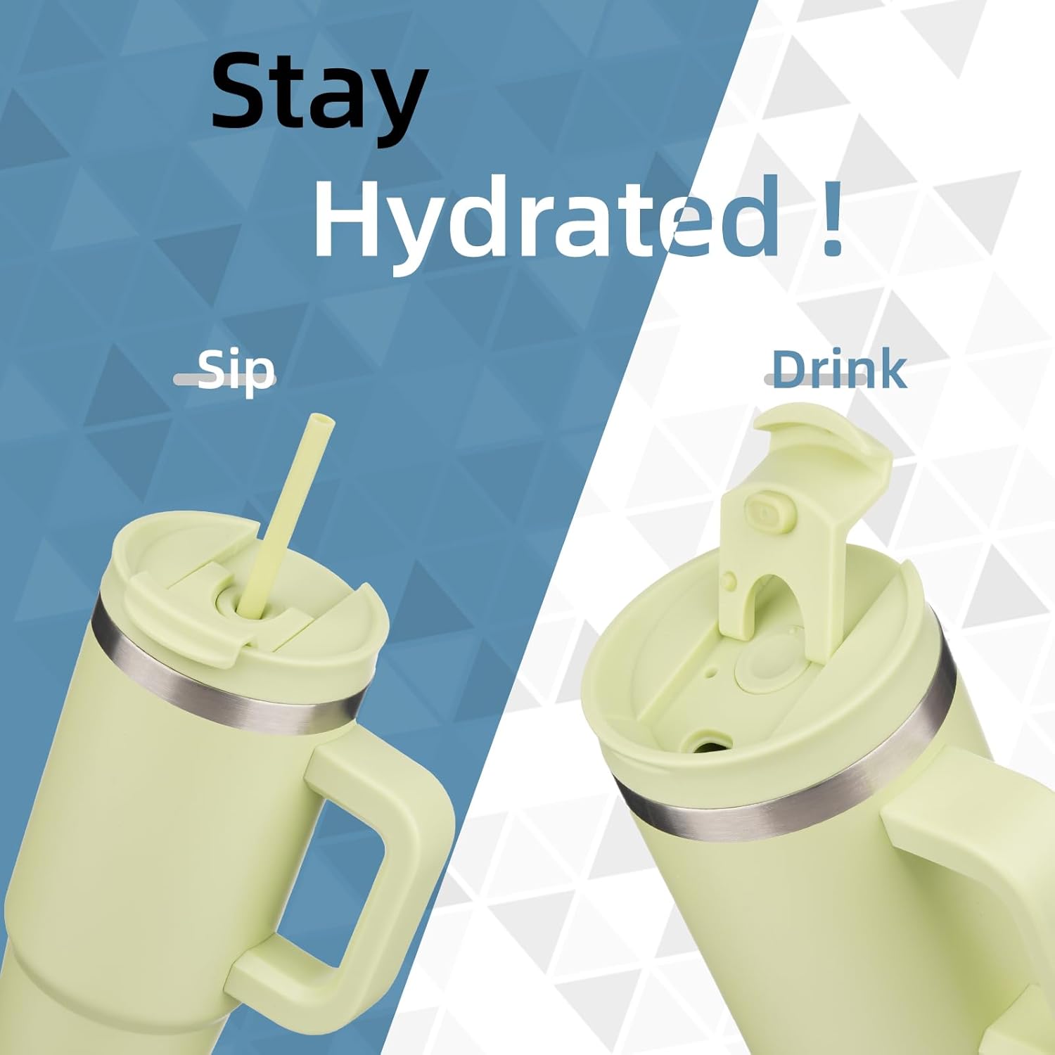 40 oz Tumbler with Handle and 2 Straws,2 in 1 Lid Insulated Water Bottle Stainless Steel Travel Coffee Mug,Macaron Green - Image 2