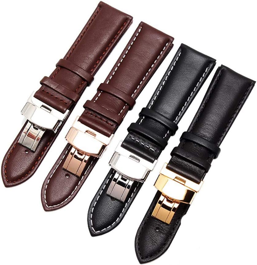 Henziy-Watch-Straps-OAKJ1458 Hight Quality Black Brown Genuine Leather Watch Strap Butterfly Deployment Clasps Band 18Mm 19Mm 20Mm 21Mm 22Mm