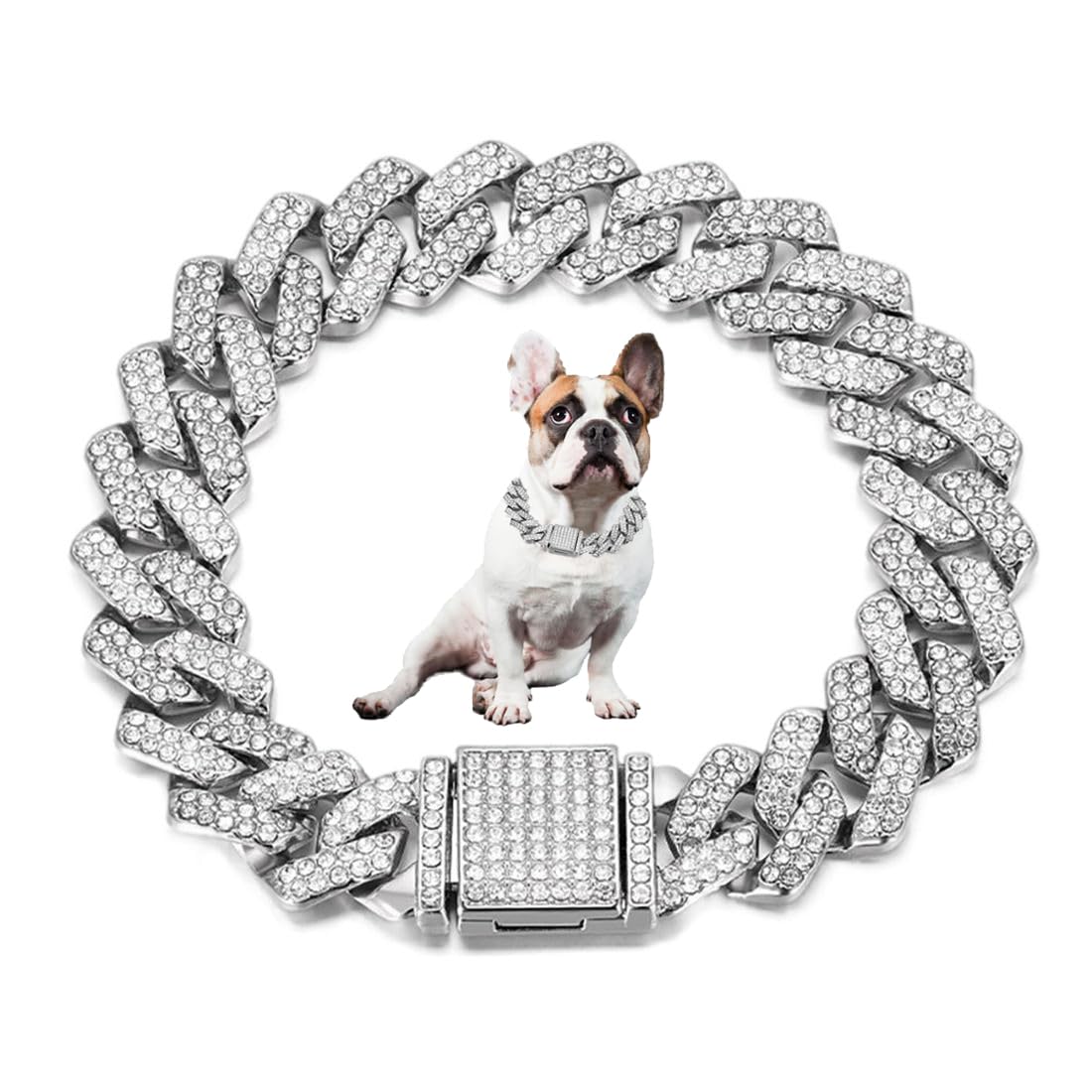 Collier à maillons cubains avec strass scintillants pour chiens de taille moyenne
