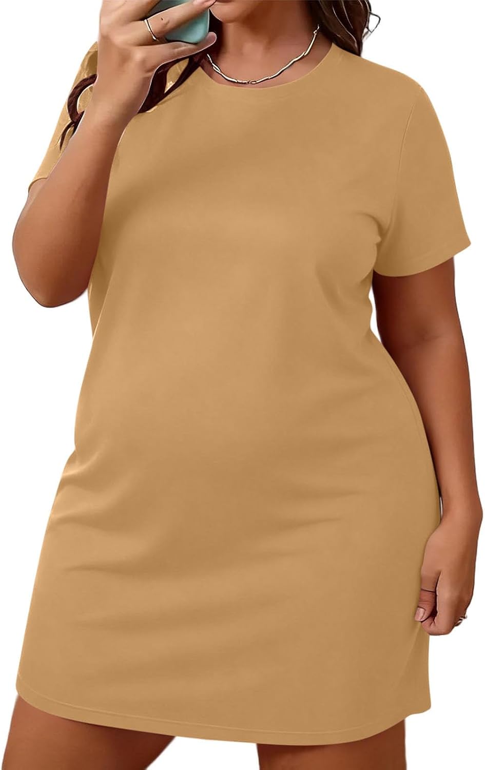 Plus Size Sleep T Shirt Dress for Women Crewneck Short Sleeve Nightgowns Spring Summer Solid Color Lounge Dress