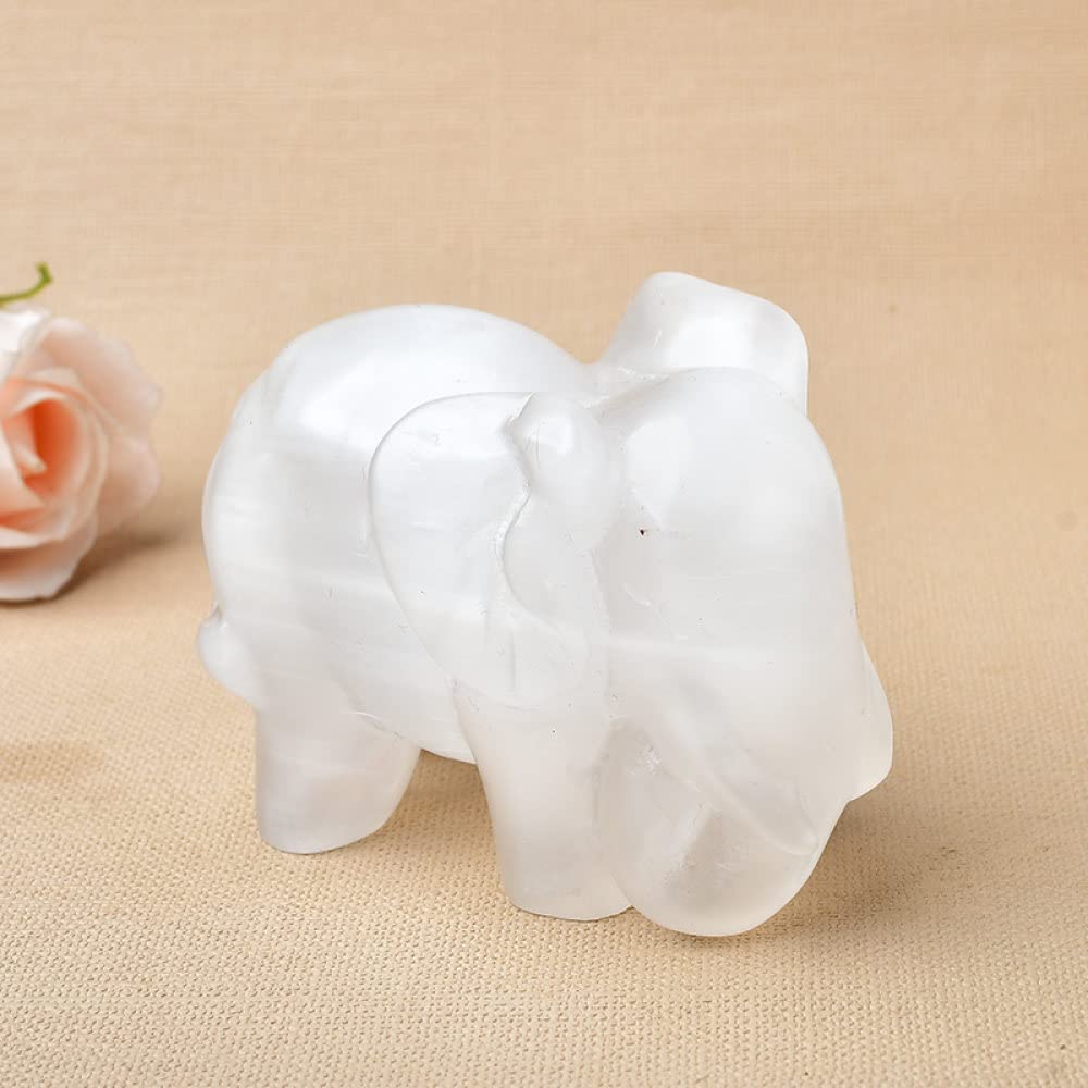 Cristal de sélénite éléphant cadeau porte-bonheur et objet de collection unique