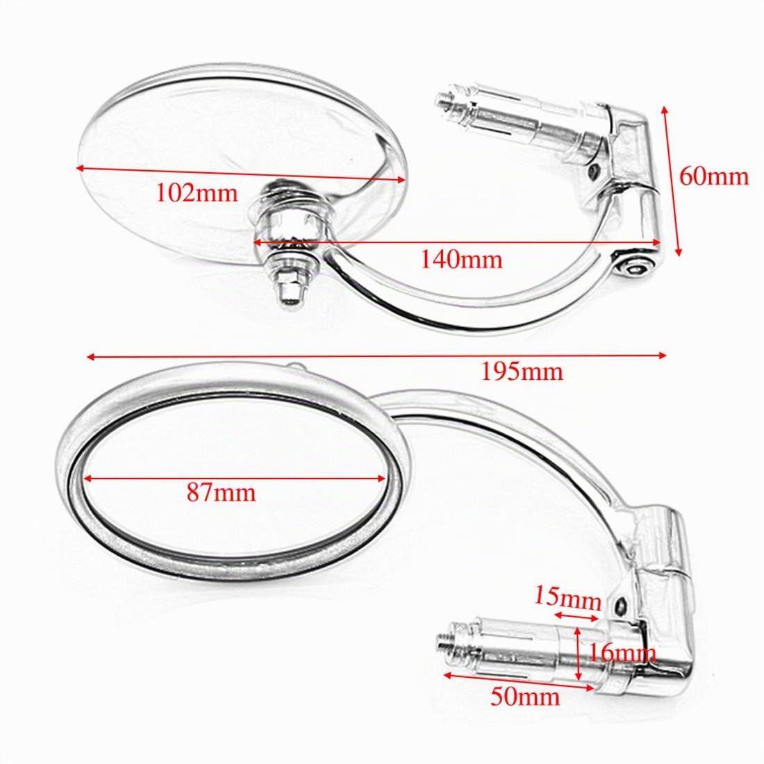 Rétroviseur latéral universel pour moto, rétroviseurs ronds chromés, rétroviseurs d'extrémité de barre pour moto Chopper Scooter café Racer