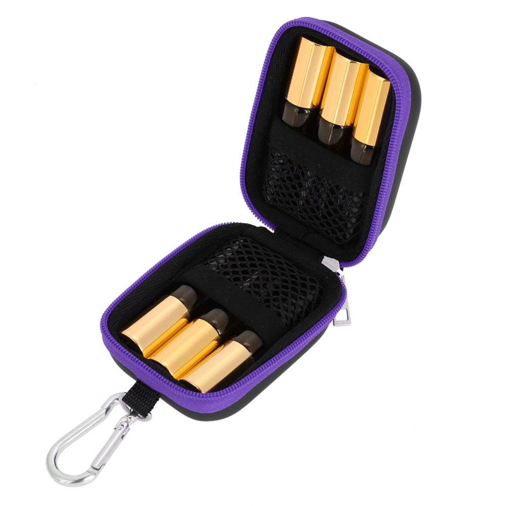 Essential Oil Carrying Storage Bag, 6Pcs Essential Oil Bag for Roller Bottles, Waterproof Hard Shell Bag Organizer Case with 5ml Portable Rollers Mini Essential Oil Bottles, Travel Set