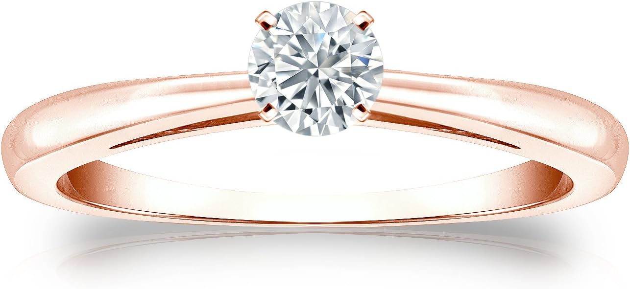 Diamond Wish 14k Rose Gold Round Solitaire Diamond Engagement Ring (1/4 to 1 Carat TW, H-J, I1-I2) 4-Prong Set, Size 4-9