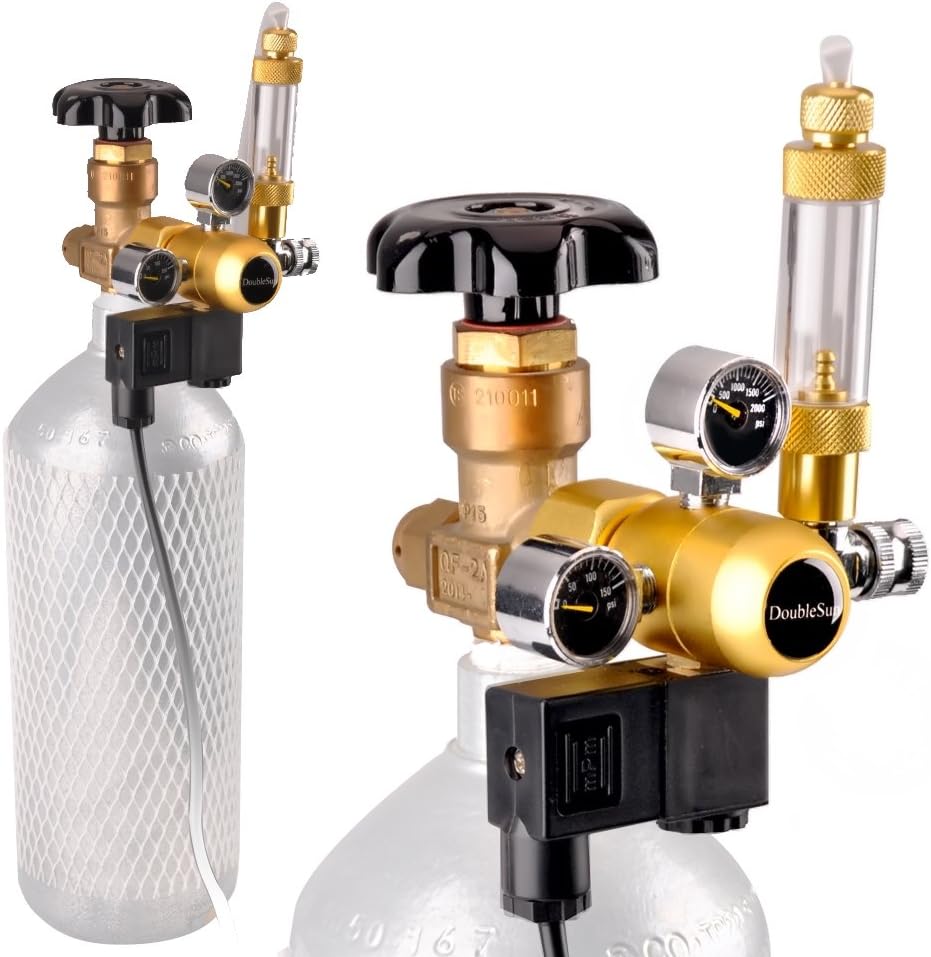 Aquarium CO2 Regulator with Solenoid 110V-Mini Dual Gauge Display Bubble Counter,Check Valve Fits Standard US Tanks-Accurate and Easy to Adjust (HP2000PSI,LP150PSI) Flow Meter