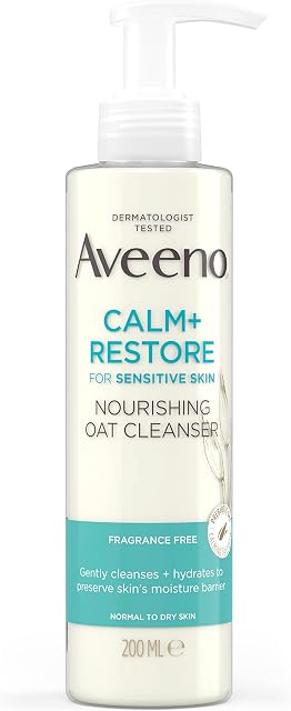 Aveeno Face Calm + Restore Nourishing Oat Cleanser | For Sensitive Skin | With Calming Feverfew and Restoring Prebiotic Oat | 200 ml (Packaging may vary)