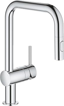 GROHE Minta - Kitchen Sink Pull-Out Mixer Tap 2 Spray Options, High U-Spout, 360  Swivel Range, 46 mm Ceramic Cartridge, Smooth Docking Back to Start, Tails 3/8 Inch, Size 353 mm, Chrome, 32322002 [Energy Class B]