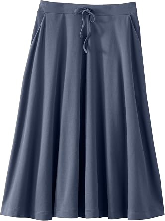 Womens 100% Organic Pima Cotton Midi Skirt with Pockets