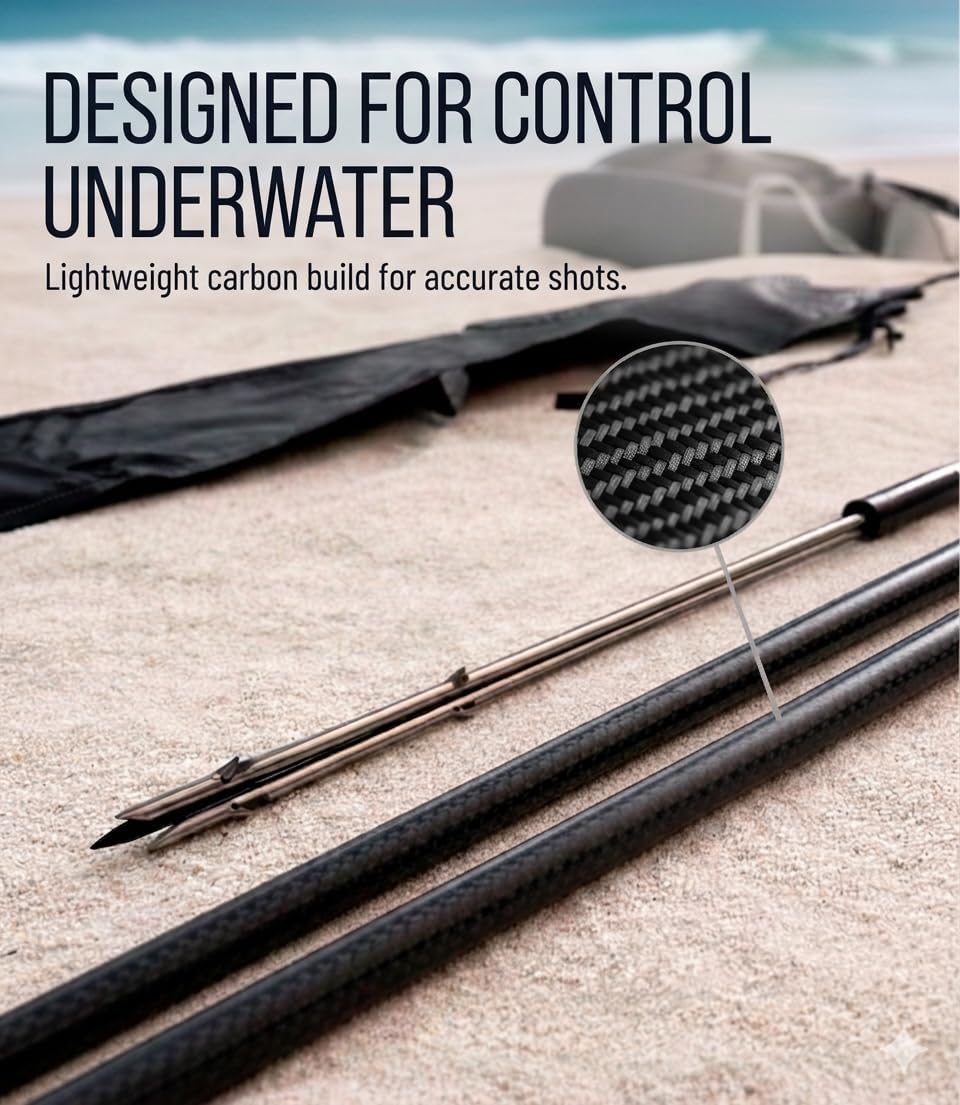 Hawaiian Sling Fishing Spear Travel Pole Spear Carbon Fiber Fishing Spear 3 Prong Sling Spear Fishing Equipment Snorkeling Scuba Diving Gear Polespears Harpoon for Fishing Freediving