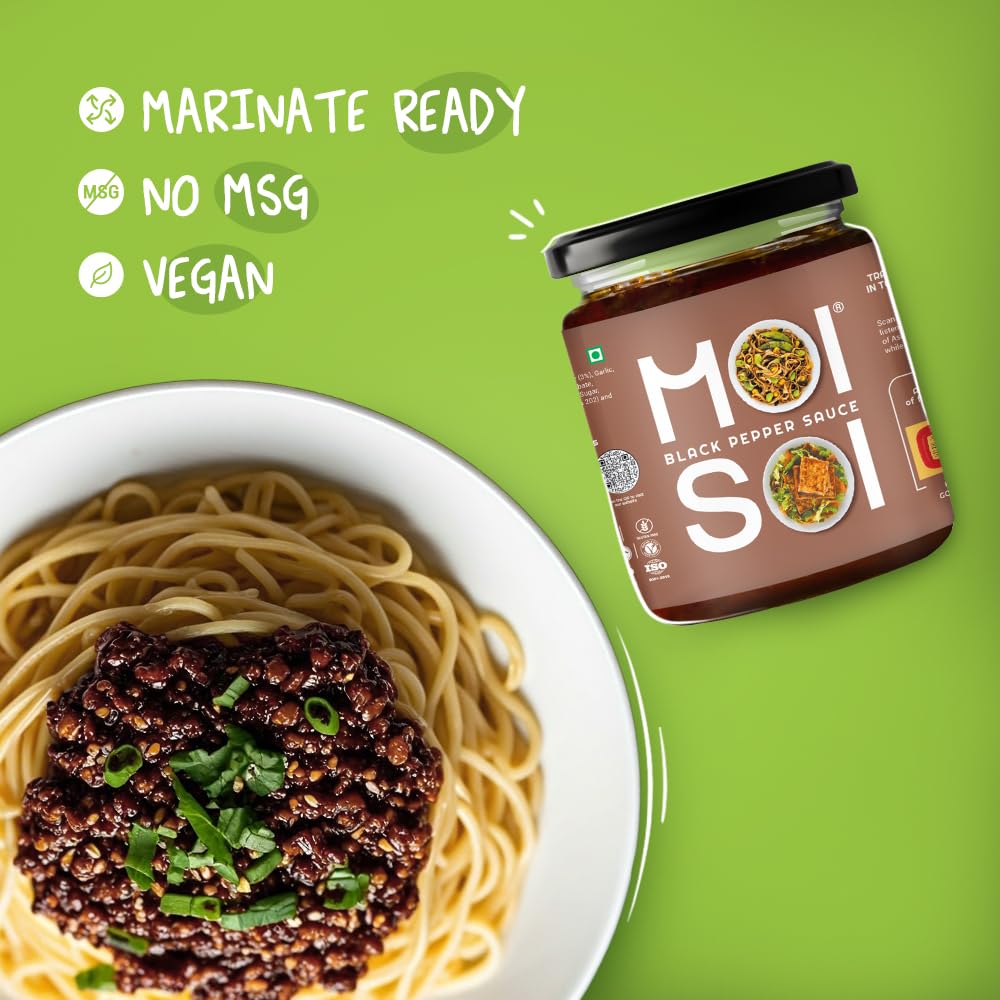 MOI SOI Black Pepper Sauce Chinese Sauce | Oriental Sauce | Asian Sauce | Just Toss with Rice, Noodle, Tofu, Paneer, Vegetables & Meat, 175 gm