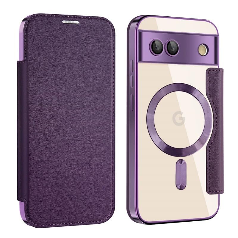 Coque Google Pixel 8A violette protège écran et dos rabat rigide cuir