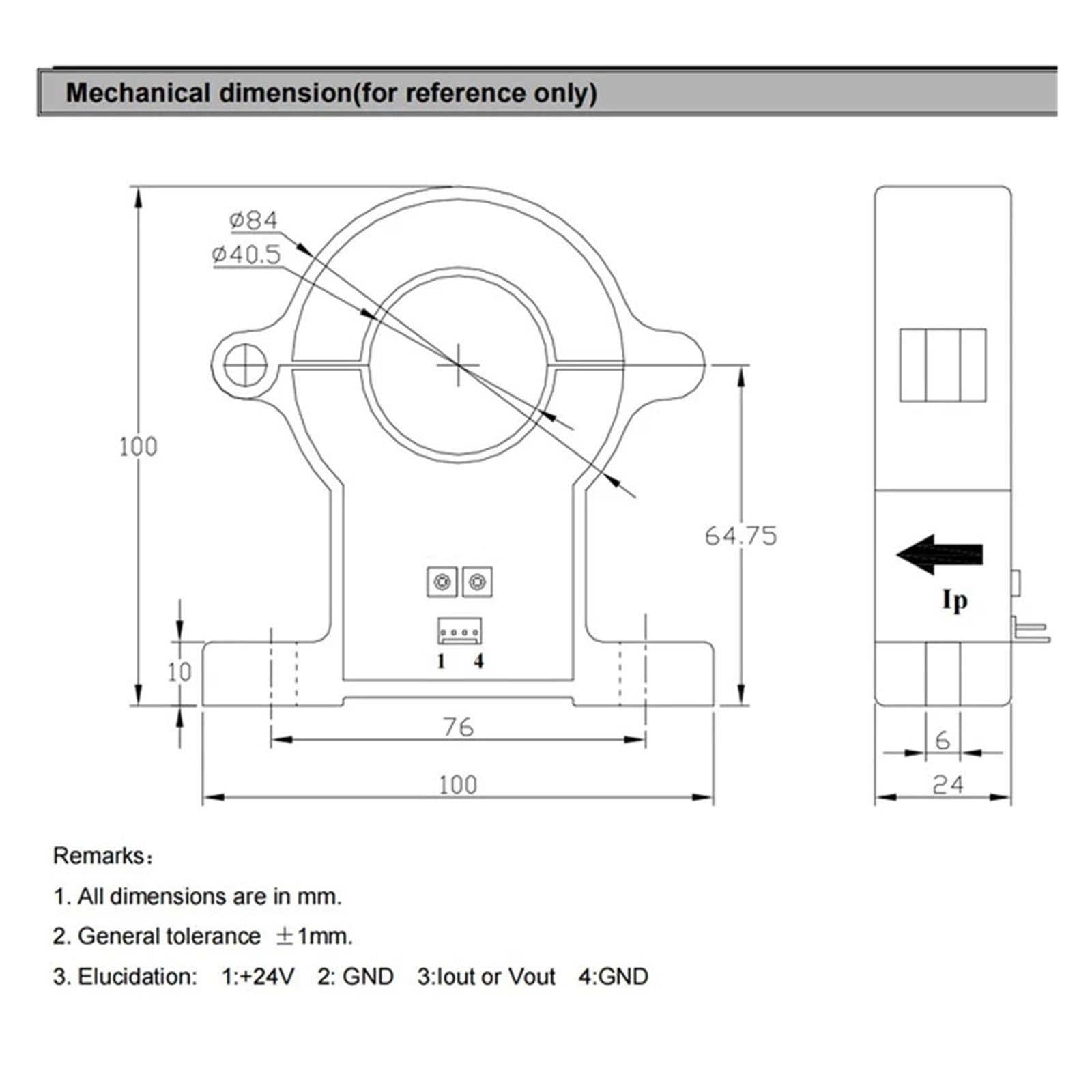 Transformador de corriente de núcleo dividido | Sensor de corriente Hall QNDBK1-40 CC 600A 800A 1000A 1500A 2000A CC 4 20mA 10V 5V(DC 500A,DC 5V PWR 24V)