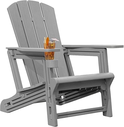 Silla Adirondack, sillas Adirondack de plástico HDPE, sillas para hogueras para todo tipo de clima con soporte para tazas, silla de césped al aire