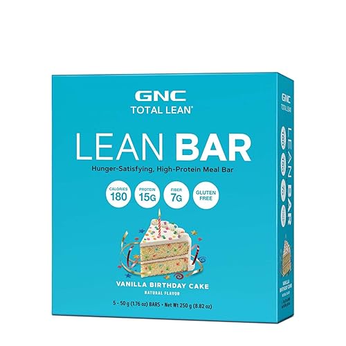 GNC Total Lean Barra magra Apoya un metabolismo saludable Pastel de cumpleaños de vainilla 5 barras