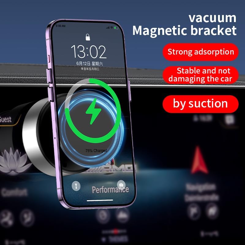 Electric Suction Cup Phone Mount 360 Rotatable Car Magnetic Phone Holder with Wireless Charger Vacuum Nixie Phone Holder for Car/Gym/Mirror/Smooth Surface Compatible with Magsafe iphone (Sliver) image 4