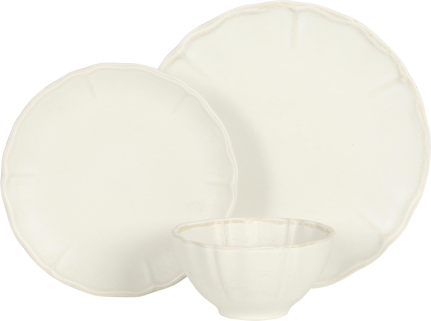 Gibson Elite Vista Rossio - Made In Portugal - 12 Piece Dinnerware Set for 4, White Ceramic Plates and Bowls Sets, Stoneware Dishware Set with Scalloped Edge, Dinner Plates Salad Plates & Cereal Bowls