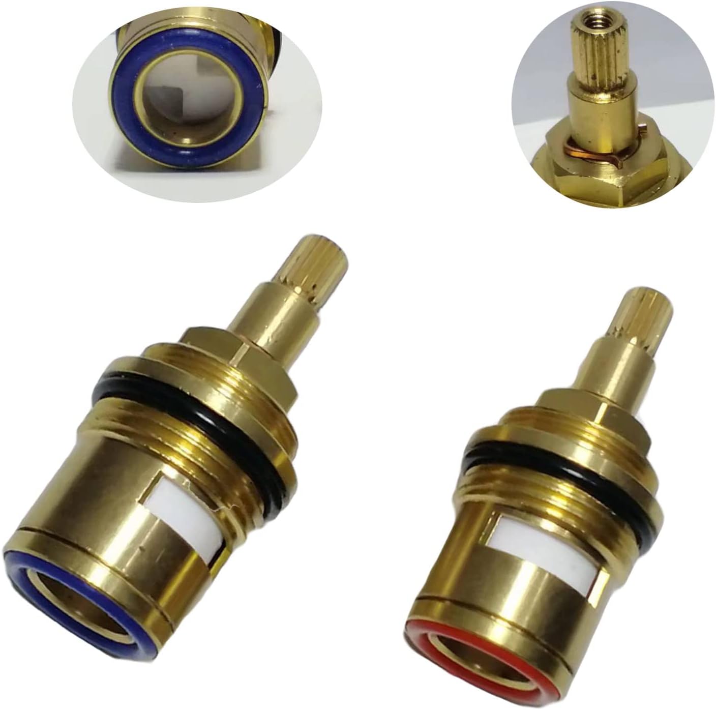 Ceramic Stem Brass Ceramic Stem Disc Cartridge G3/4"Faucet Valve Replacement for Bathroom Kitchen Tap (2 Packs, Cold & Hot) (Height 60MM)