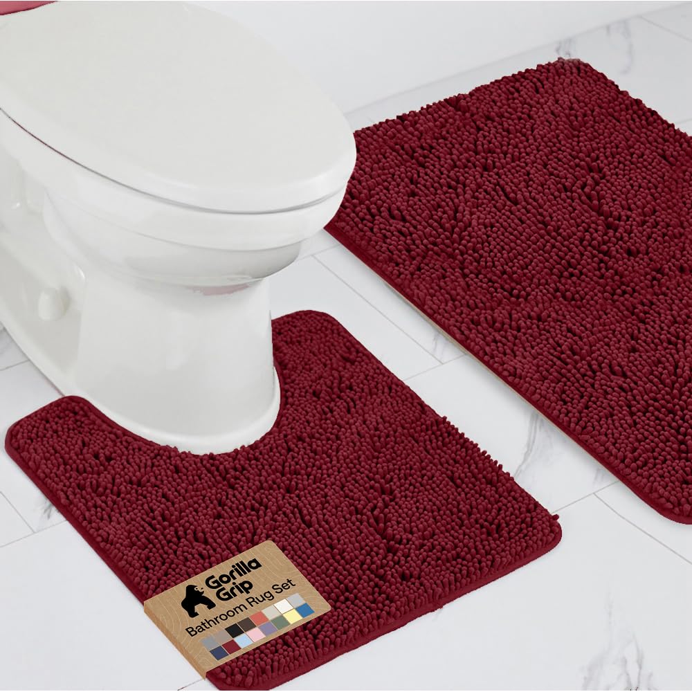 GORILLA GRIP Bathroom Area Rug Sets 2 Piece, Soft Chenille, 30x20 Burgundy