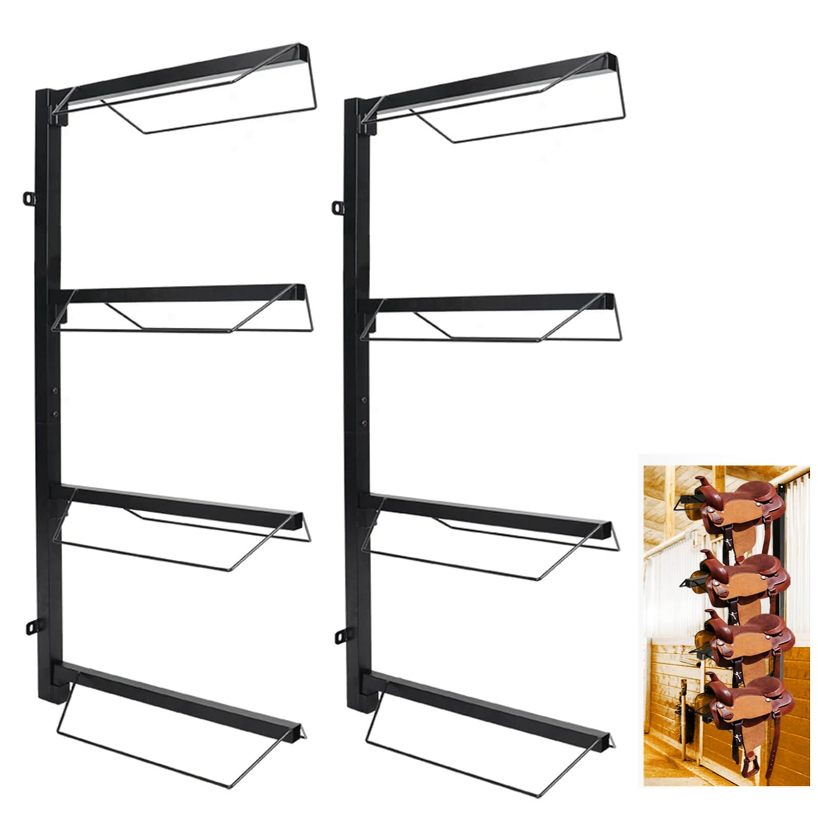 2 Pack Saddle Rack,4 Tier Wall Mounted Saddle Rack Stand for English and Western Saddles,Ideal for Horse Tack Room Stable Barn and Farm