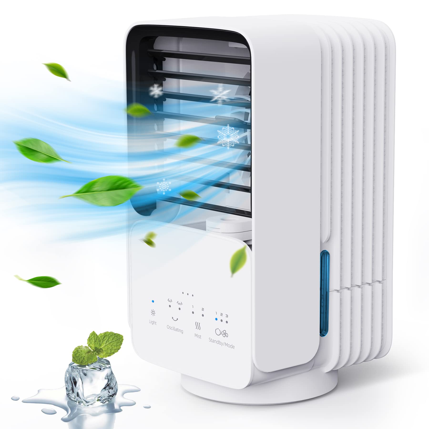 Portable Air Conditioners, LERIZOM Mini Air Conditioner with 3 Speeds, LED Light, 120°Oscillating Mist Humidifier with 7 C...