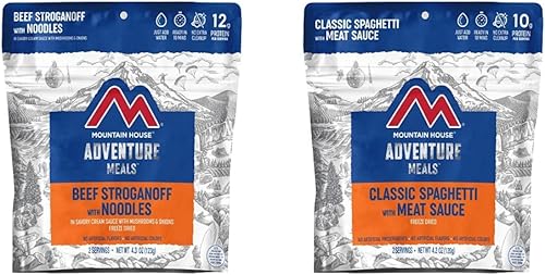 Mountain House Stroganoff de ternera con fideos Alimentos liofilizados para mochileros y campamentos, 2 porciones y espaguetis clásicos con salsa