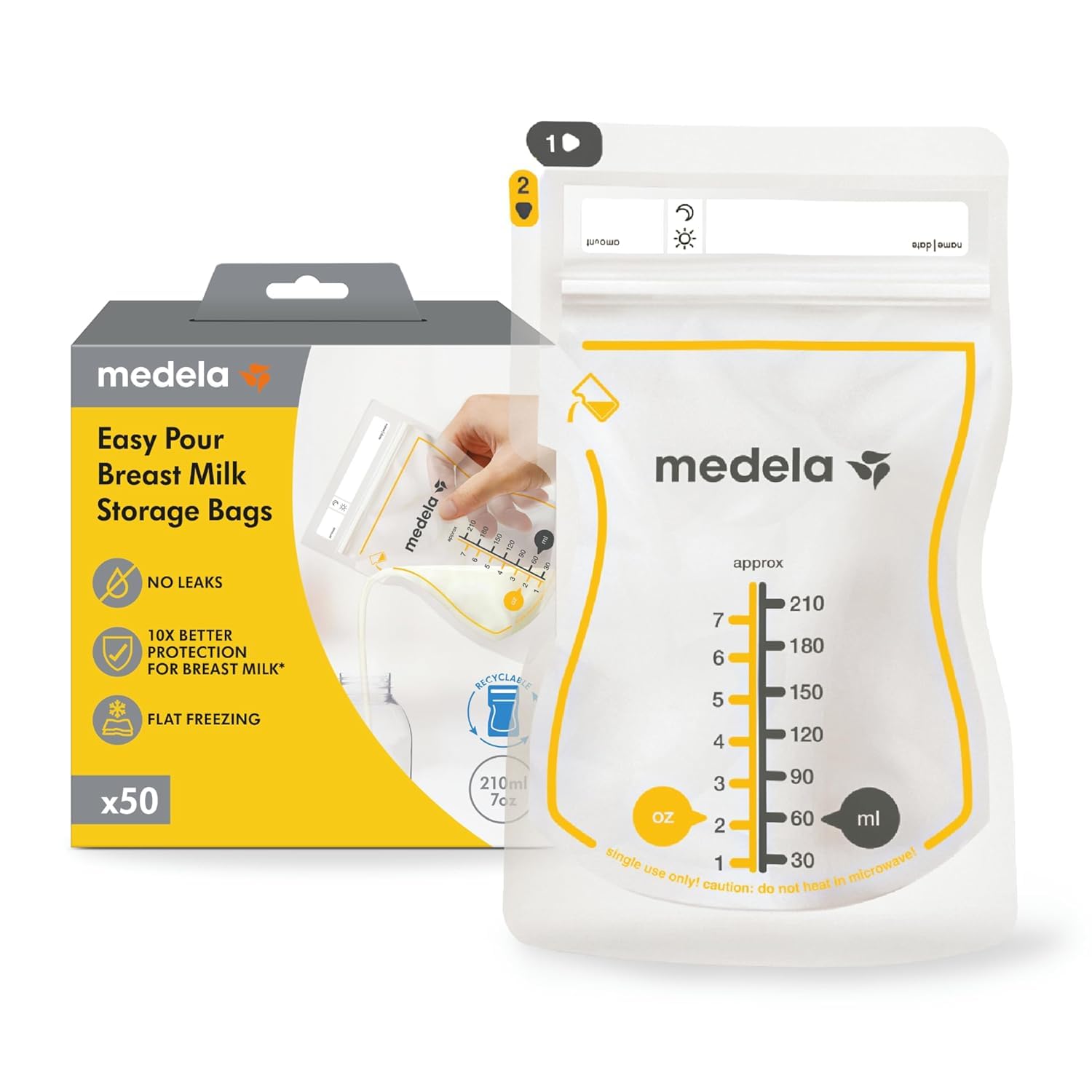 Medela Easy Pour Breastmilk Storage Bags | 50 Count 210ml | Disposable Leakproof Breast Milk Bags with Milk Protection | Recyclable & BPA Free-image-36